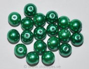 Runda sommargröna faux pearl i glas, 10mm