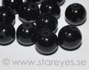 Runda svarta faux pearl i glas, 10mm