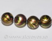 Stora runda pärlor i akryl mönstrade i guld, brunt och grönt, 12mm
