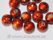 Runda handmålade pärlor i glas 12mm - Orange/Black