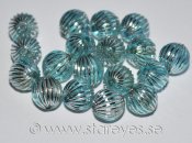 Runda transparenta pärlor med etsat mönster i silver - Aqua