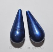Stora droppformade vintage akrylpärlor i mörkblå metallic (1970-tal), 38x18mm