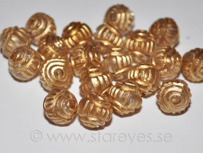 Runda vintage pärlor i transparent lucite med etsat guldmönster (1960-tal), 10mm