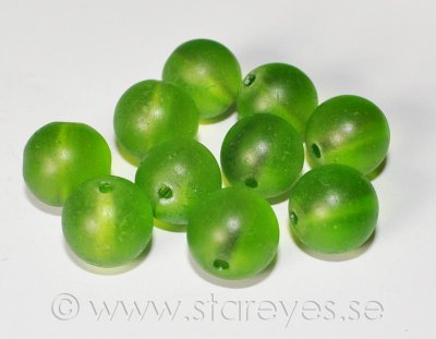 Glaspärlor med frostad yta 14mm - Olive Green