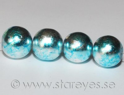 Runda handmålade pärlor i glas 12mm - Silver/Turquoise