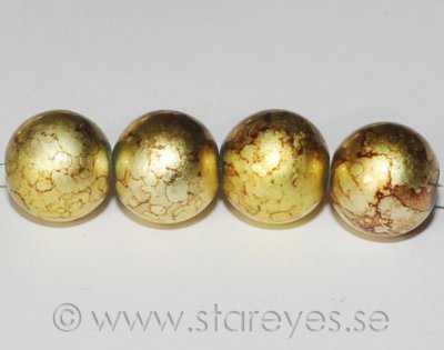 Runda handmålade pärlor i glas 12mm - Gold/Brown