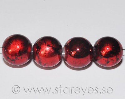 Runda handmålade pärlor i glas 12mm - Cranberry/Black