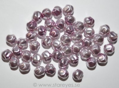Vridna ljust rosalila faux pearls i tjeckiskt glas, 10mm