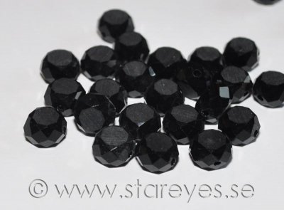 Etsade kristall-coins med facetterade kanter 8x5mm - Jet Black