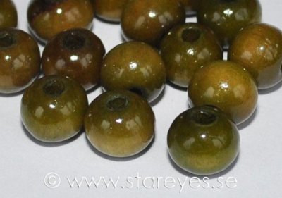 Olivgrönt sandelträ, handskurna runda pärlor 7x8mm