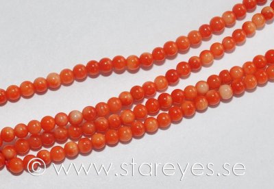Orangeröd korall, handskurna runda pärlor 3mm