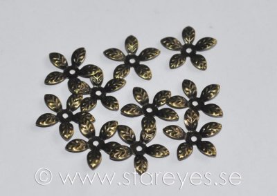 Antikbronsfärgade blomformade formbara pärlhattar, 15mm